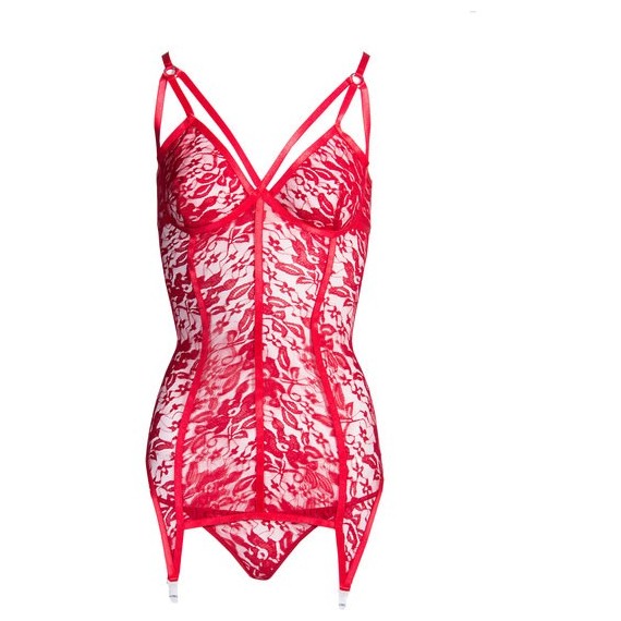Body Floral con Tanga Rojo