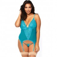 Conjunto con Ligueros y Tanga - Azul