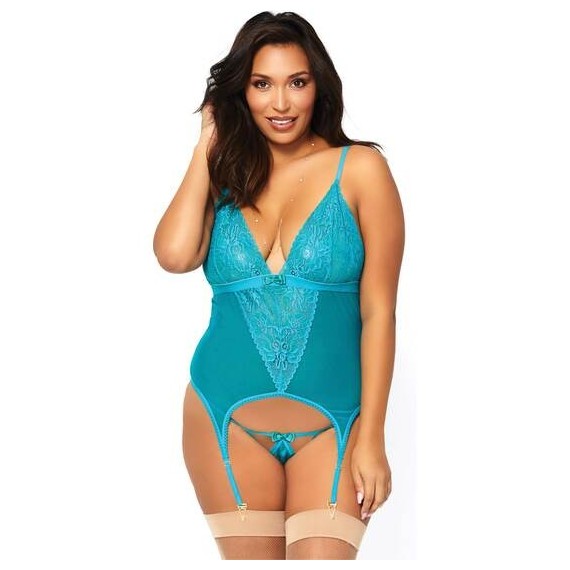 Conjunto con Ligueros y Tanga - Azul