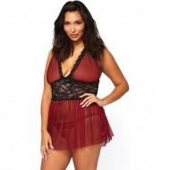Conjunto Picardías Burdeos Babydoll con Tanga