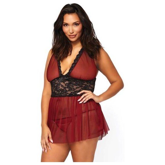 Conjunto Picardías Burdeos Babydoll con Tanga