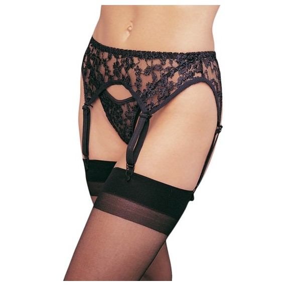 Liguero de Encaje con Tanga a Juego Negro