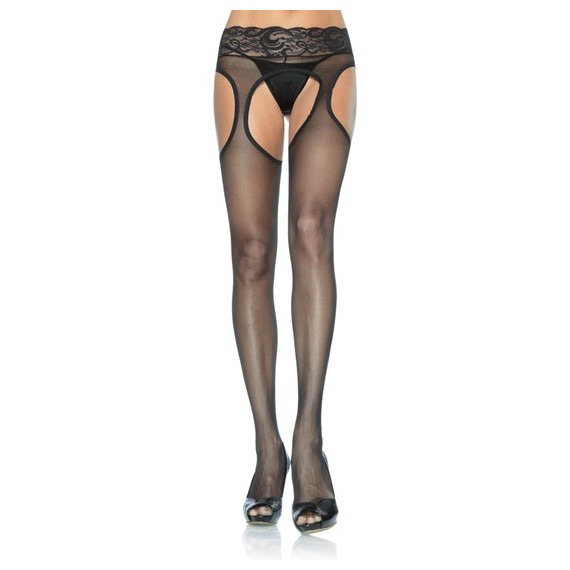 Pantys en Negro Efecto Liguero con Encaje en la Cintura
