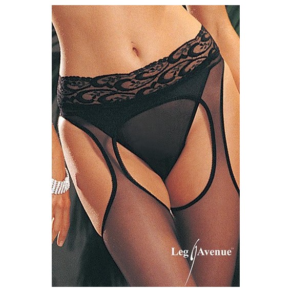 Pantys en Negro Efecto Liguero con Encaje en la Cintura