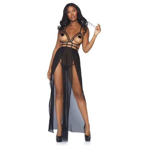 Maxi Vestido con Tanga - Negro