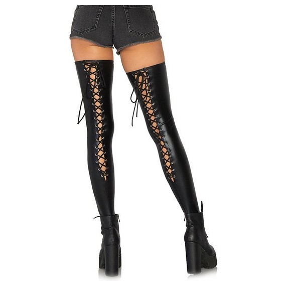 Medias Altas Efecto Mojado con Cordones - Negro
