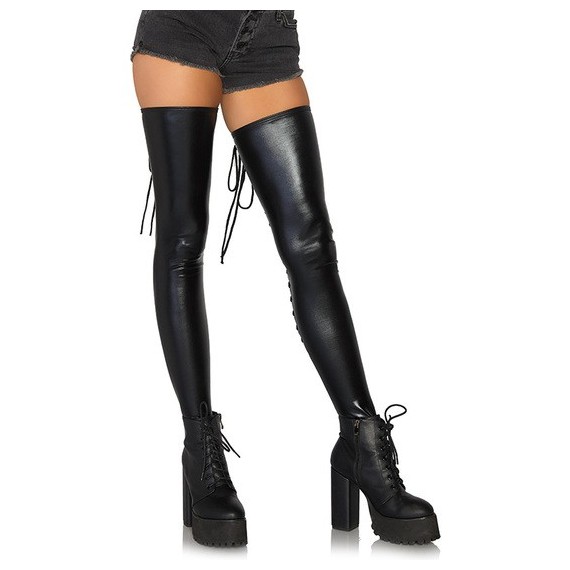 Medias Altas Efecto Mojado con Cordones - Negro