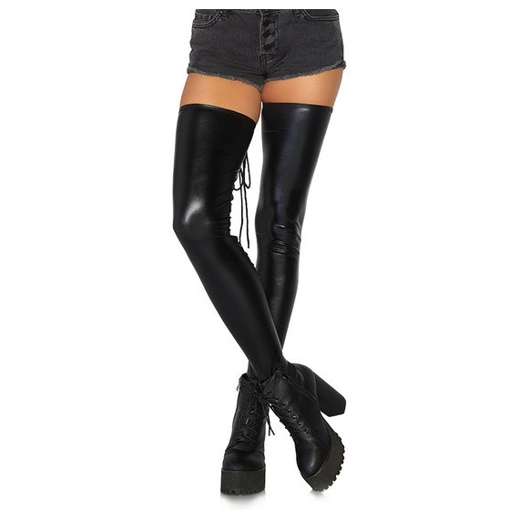 Medias Altas Efecto Mojado con Cordones - Negro