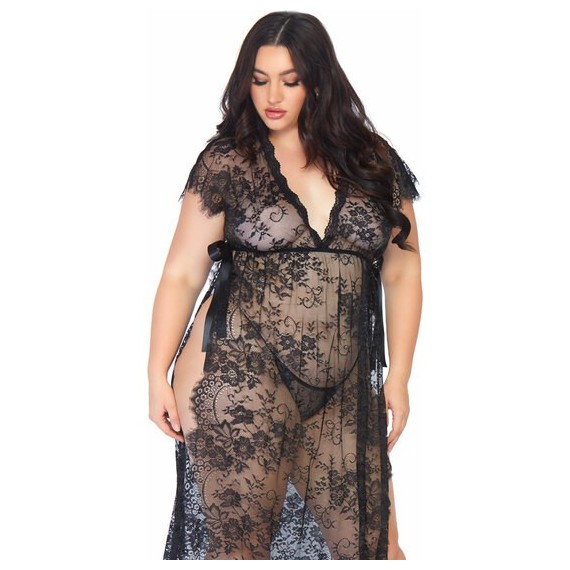 Kaftan Floral Con Tanga - Negro