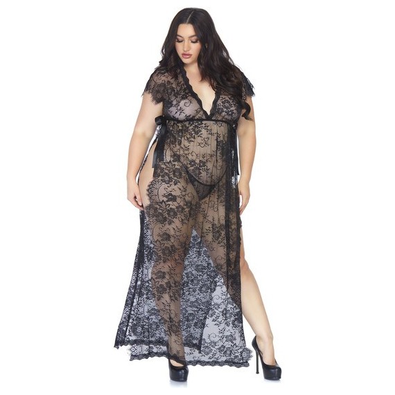 Kaftan Floral Con Tanga - Negro