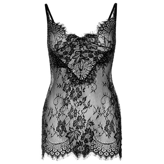 Mini Vestido Sexy De Encaje Y Strass - Negro
