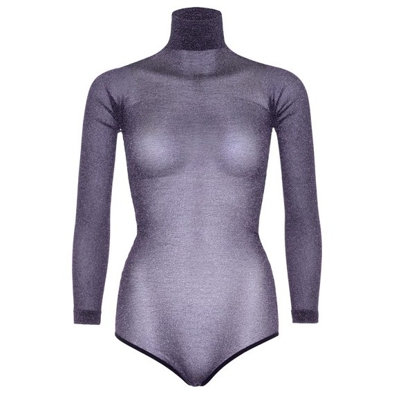 Body De Cuello Alto En Lurex Brillante - Plata
