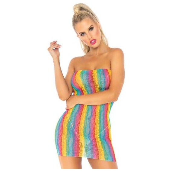 Vestido Tubo De Encaje Estampado Leopardo - Arcoiris