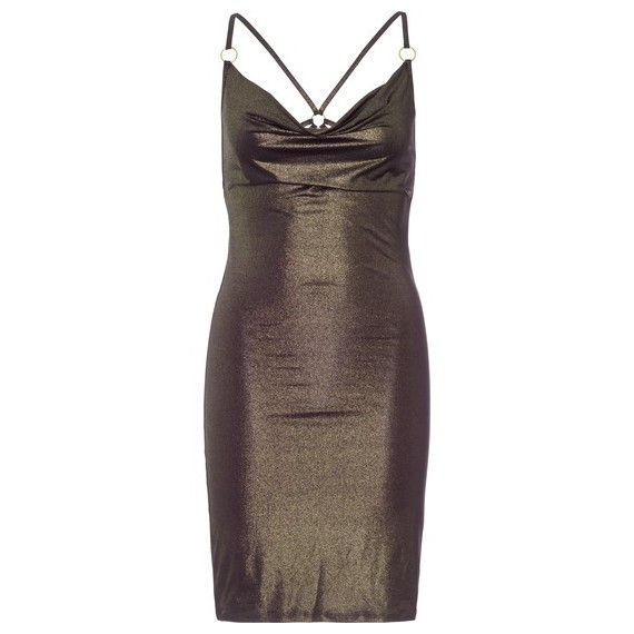 Vestido Brillante Con Escote Drapeado - Dorado