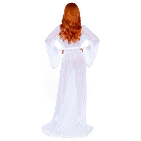 Vestido Largo Transparente Con Mangas Acampanadas - Blanco