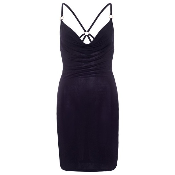 Vestido De Escote Drapeado Con Detalle De Aro - Negro