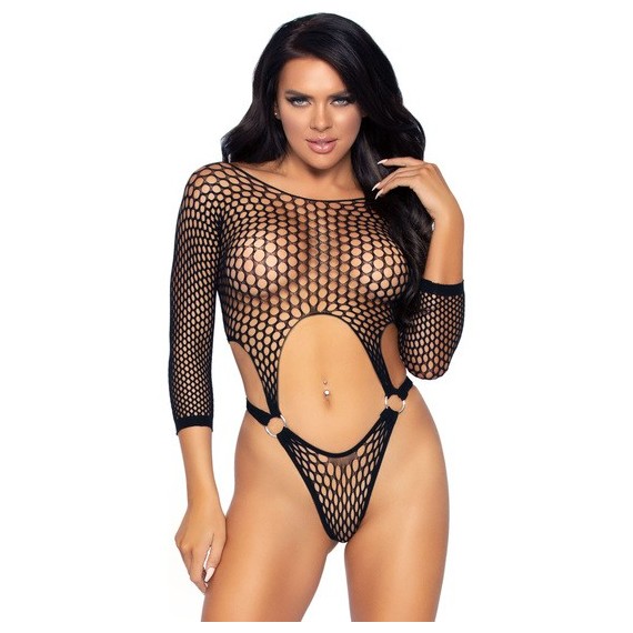 Body Tanga De Red Manga Larga - Negro