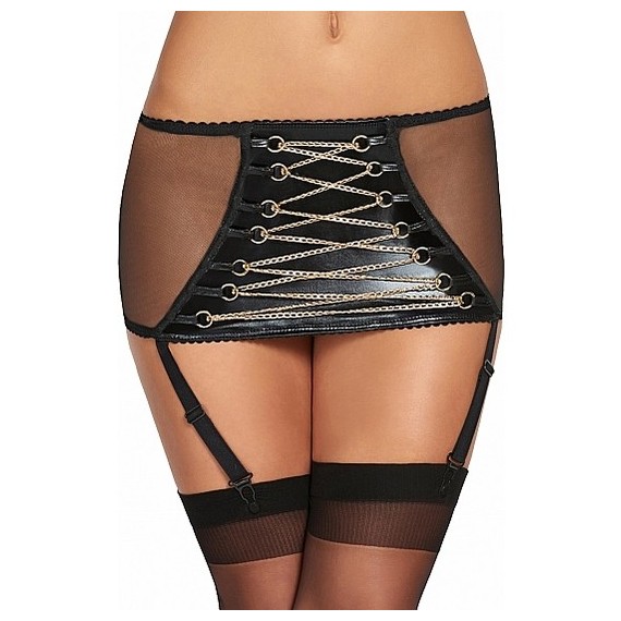 Coro Faldita con Ligueros Diseño Cordón Oro - Negro