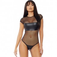 Body de Malla y Cuero Negro