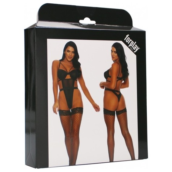 Conjunto Sujetador, Braguita y Ligueros - Negro